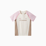 NOC-ICE Tネック半袖Tシャツ 冷感 UVカット(ピンク×ブラウン)
