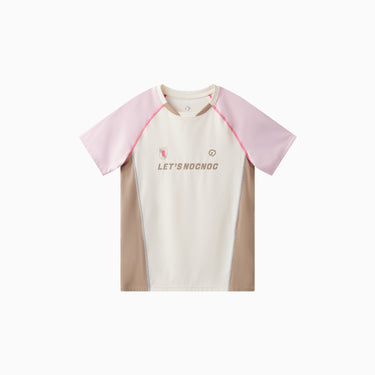 NOC-ICE Tネック半袖Tシャツ 冷感 UVカット(ピンク×ブラウン)